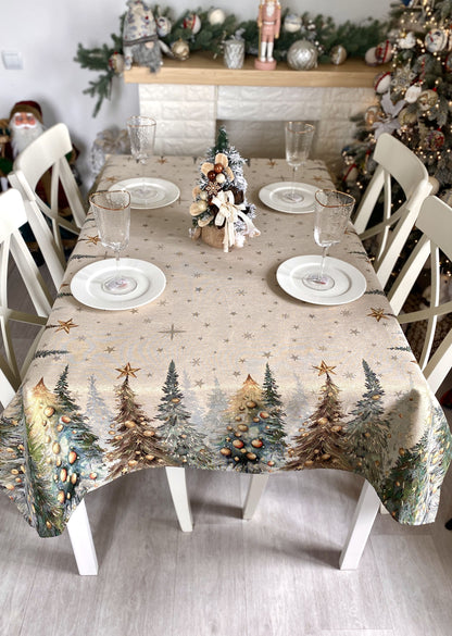 Christmas Tablecloth «Evergreen Magic» with Golden Lurex - Luxury Tapestry