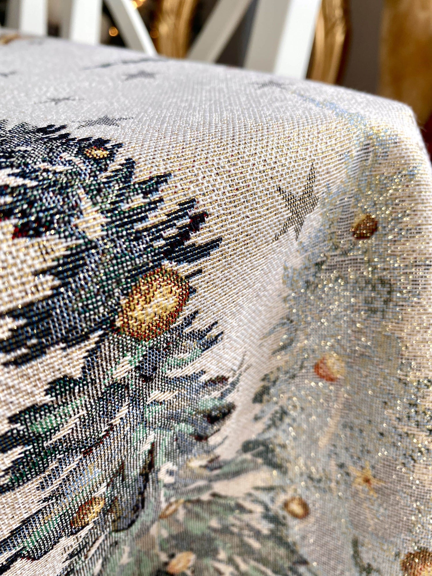 Christmas Tablecloth «Evergreen Magic» with Golden Lurex - Luxury Tapestry - Textile4Family