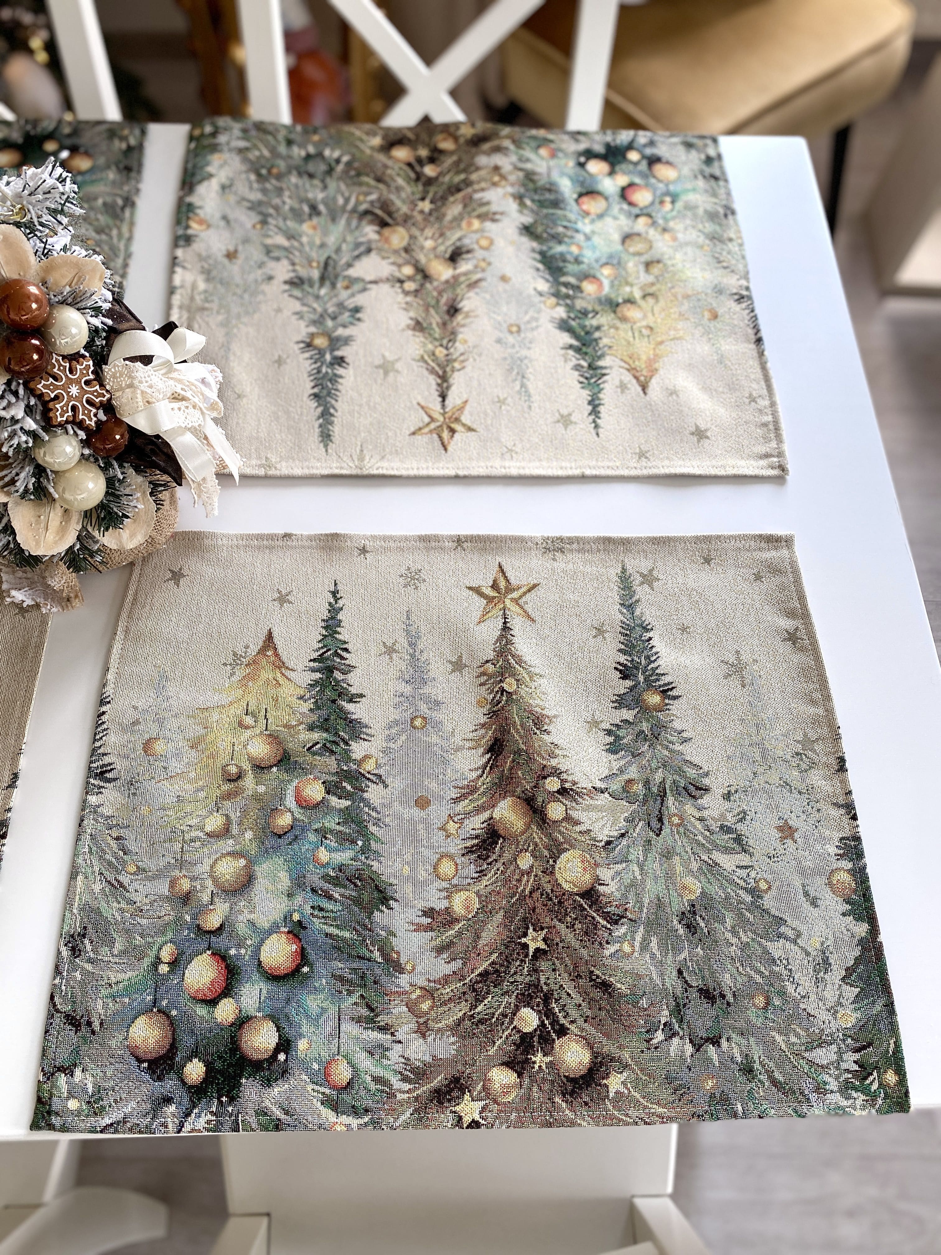 Christmas Placemat set «Evergreen Magic» with Golden Lurex - Luxury Tapestry - Textile4Family