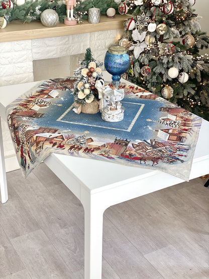 Christmas Tablecloth «Enchanted Carol Nights» with Golden Lurex - Luxury Tapestry