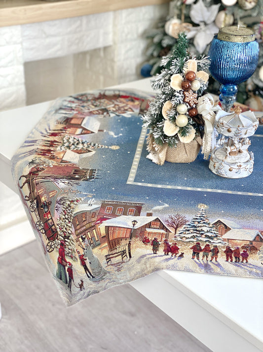 Christmas Tablecloth «Enchanted Carol Nights» with Golden Lurex - Luxury Tapestry