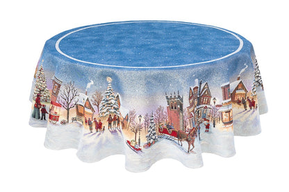 Christmas Round Tablecloth «Enchanted Carol Nights» with Golden Lurex - Luxury Tapestry