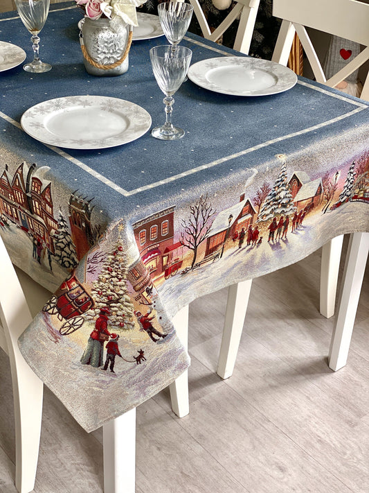 Christmas Tablecloth «Enchanted Carol Nights» with Golden Lurex - Luxury Tapestry