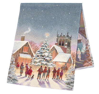 Christmas Table Runner  «Enchanted Carol Nights» with Golden Lurex - Luxury Tapestry