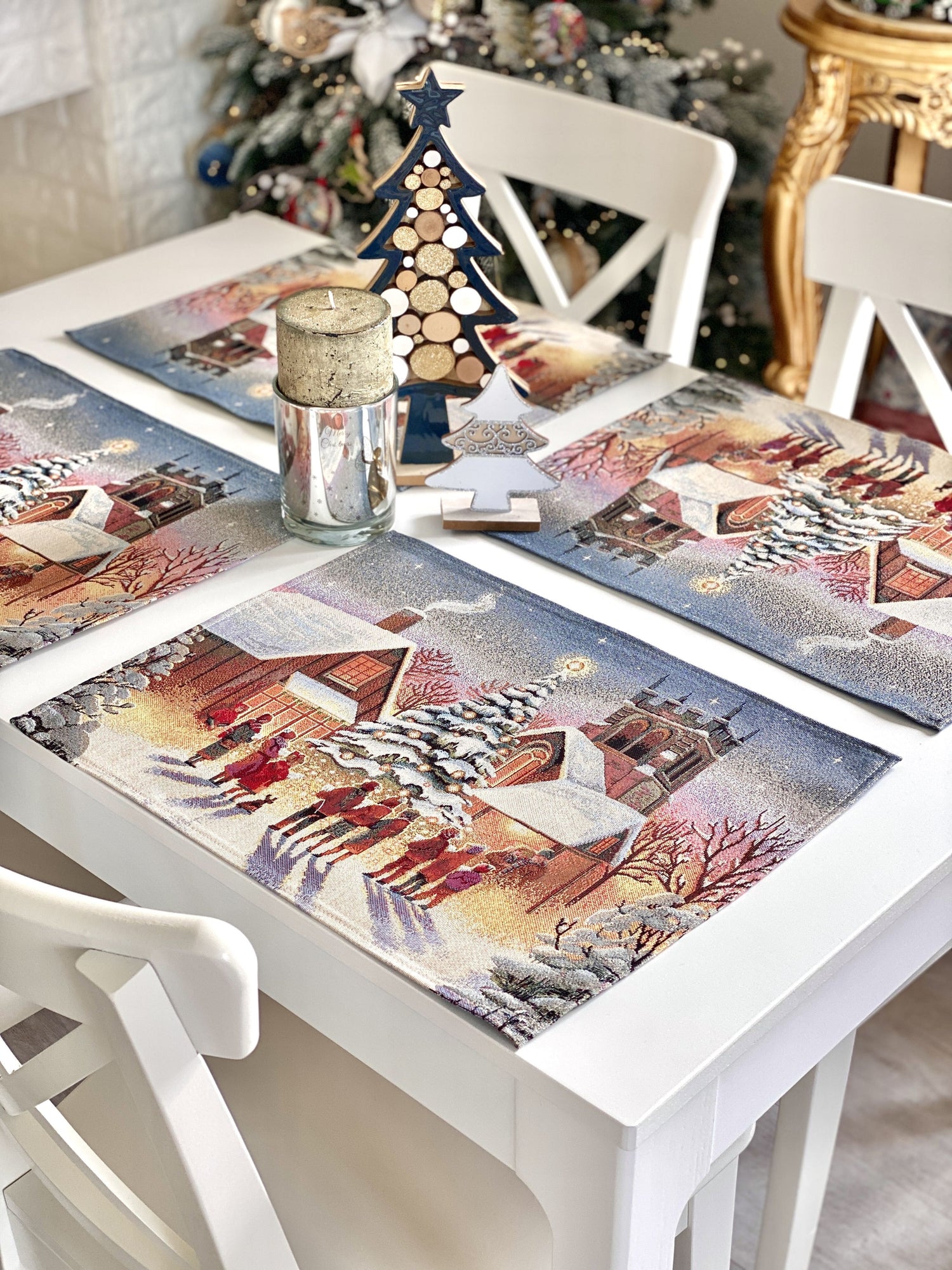 Christmas Placemat set «Enchanted Carol Nights» with Golden Lurex - Luxury Tapestry - Textile4Family