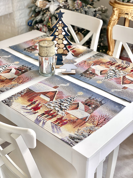 Christmas Placemat set «Enchanted Carol Nights» with Golden Lurex - Luxury Tapestry