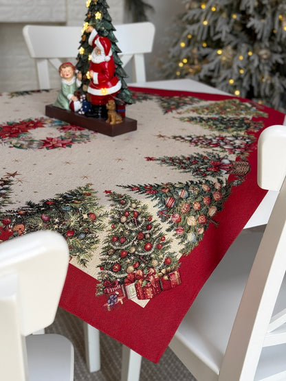 Christmas Tablecloth «Christmas traditions» with golden thread - High quality tapestry