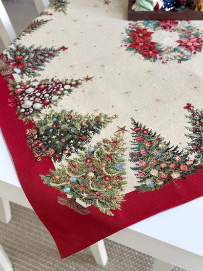 Christmas Tablecloth «Christmas traditions» with golden thread - High quality tapestry