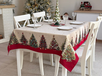 Christmas Tablecloth «Christmas traditions» with golden thread - High quality tapestry