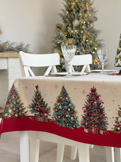 Christmas Tablecloth «Christmas traditions» with golden thread - High quality tapestry