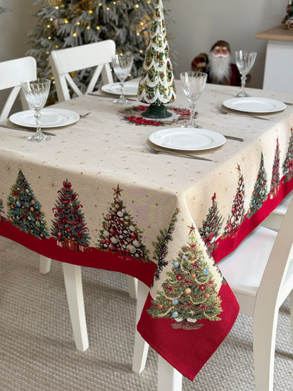 Christmas Tablecloth «Christmas traditions» with golden thread - High quality tapestry