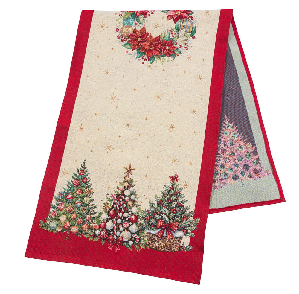 Christmas Table Runner «Christmas traditions» with golden thread - High quality tapestry