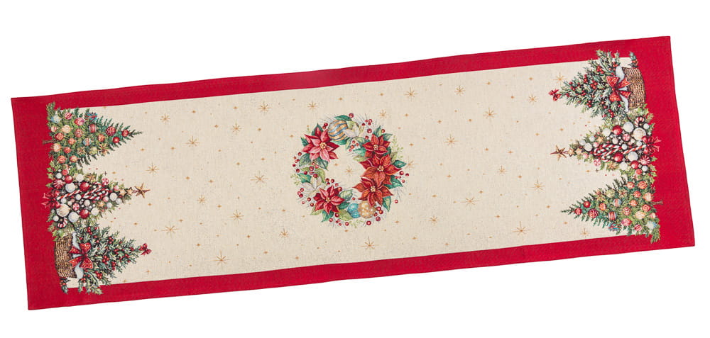 Christmas Table Runner «Christmas traditions» with golden thread - High quality tapestry