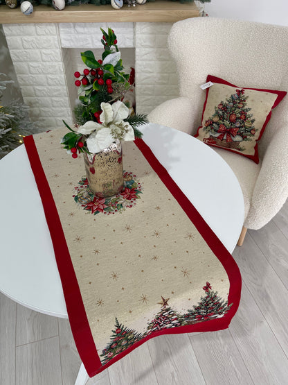 Christmas Table Runner «Christmas traditions» with golden thread - High quality tapestry