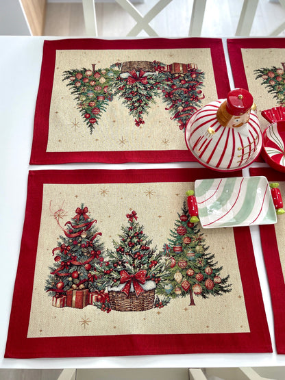 Christmas Placemat set «Christmas traditions» with golden thread - High quality tapestry