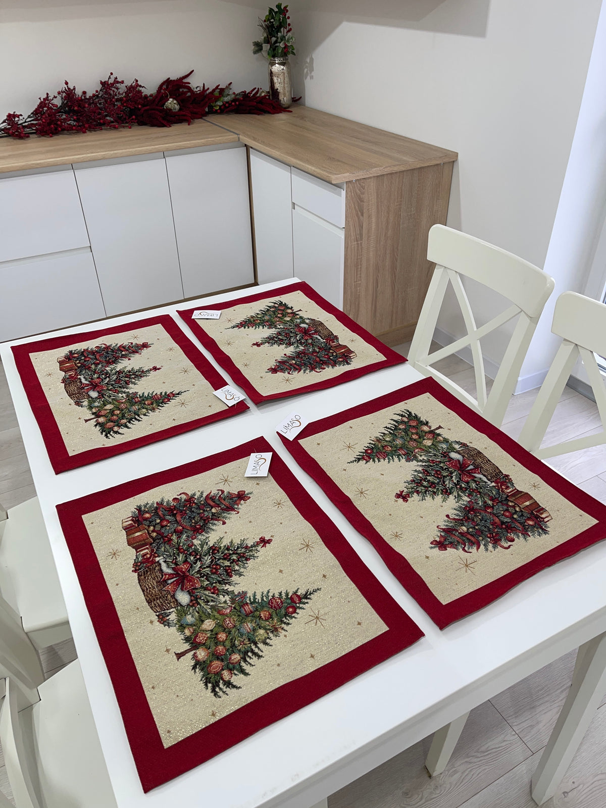 Christmas Placemat set «Christmas traditions» with golden thread - High quality tapestry