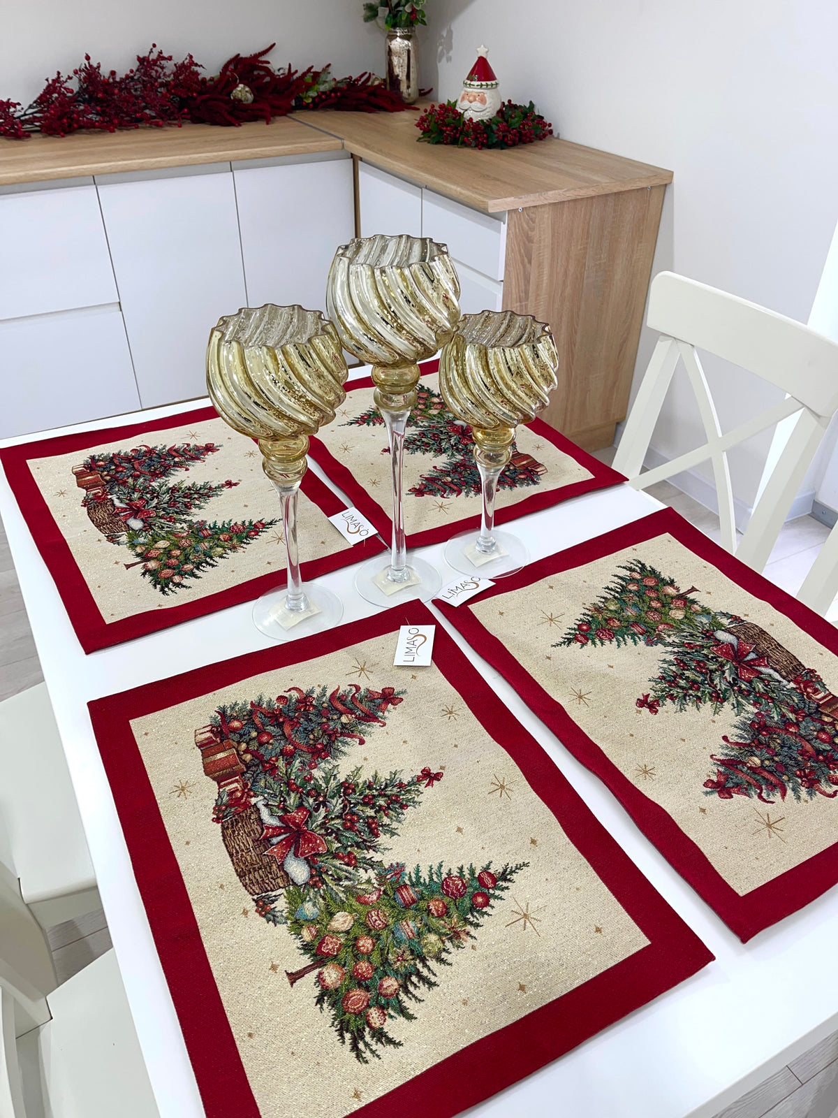 Christmas Placemat set «Christmas traditions» with golden thread - High quality tapestry