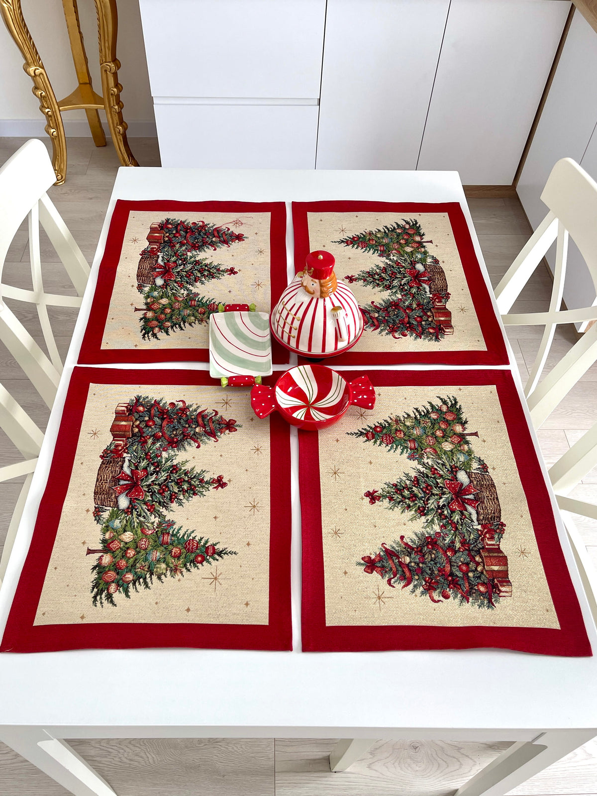 Christmas Placemat set «Christmas traditions» with golden thread - High quality tapestry
