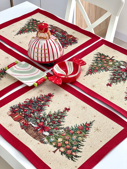 Christmas Placemat set «Christmas traditions» with golden thread - High quality tapestry