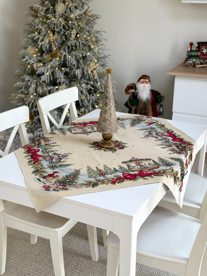 Christmas Tablecloth «Christmas Wonderland» with golden thread - High quality tapestry