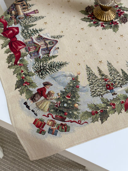 Christmas Tablecloth «Christmas Wonderland» with golden thread - High quality tapestry