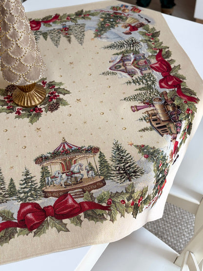 Christmas Tablecloth «Christmas Wonderland» with golden thread - High quality tapestry