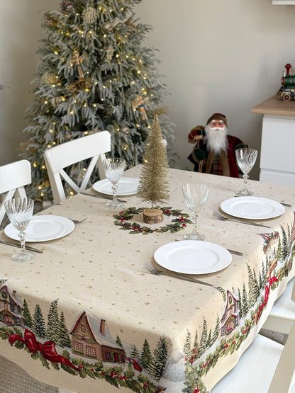Christmas Tablecloth «Christmas Wonderland» with golden thread - High quality tapestry