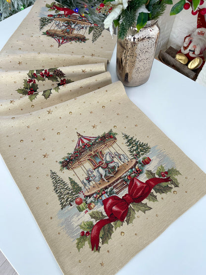 Christmas Table Runner «Christmas Wonderland» with golden thread - High quality tapestry