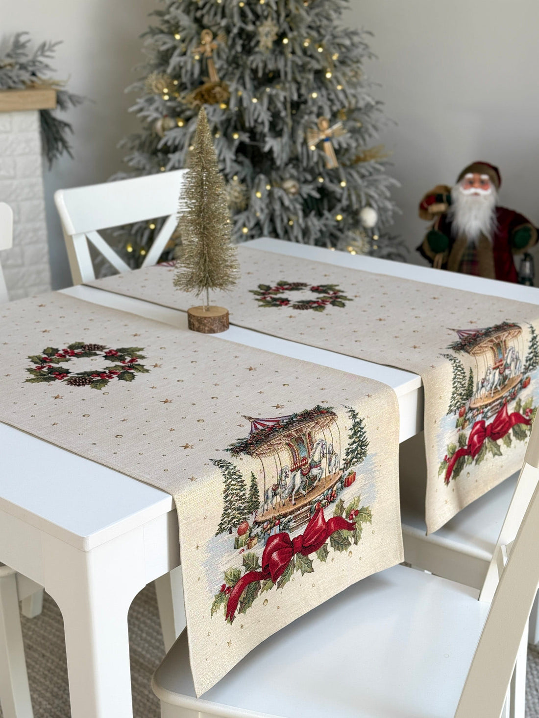 Christmas Table Runner «Christmas Wonderland» with golden thread - High quality tapestry