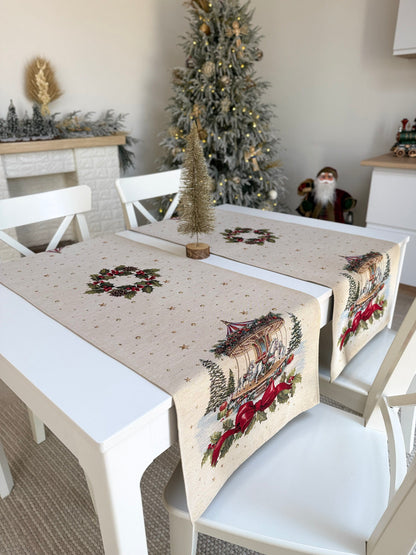 Christmas Table Runner «Christmas Wonderland» with golden thread - High quality tapestry