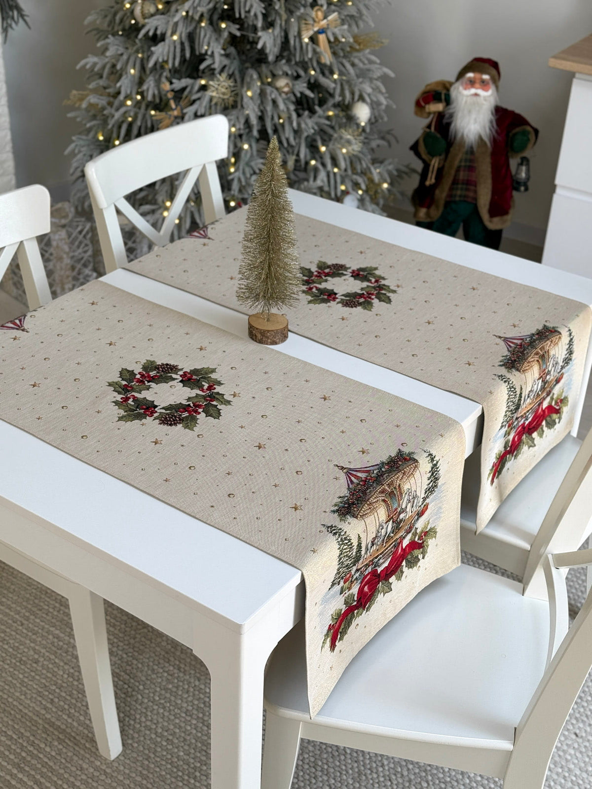 Christmas Table Runner «Christmas Wonderland» with golden thread - High quality tapestry