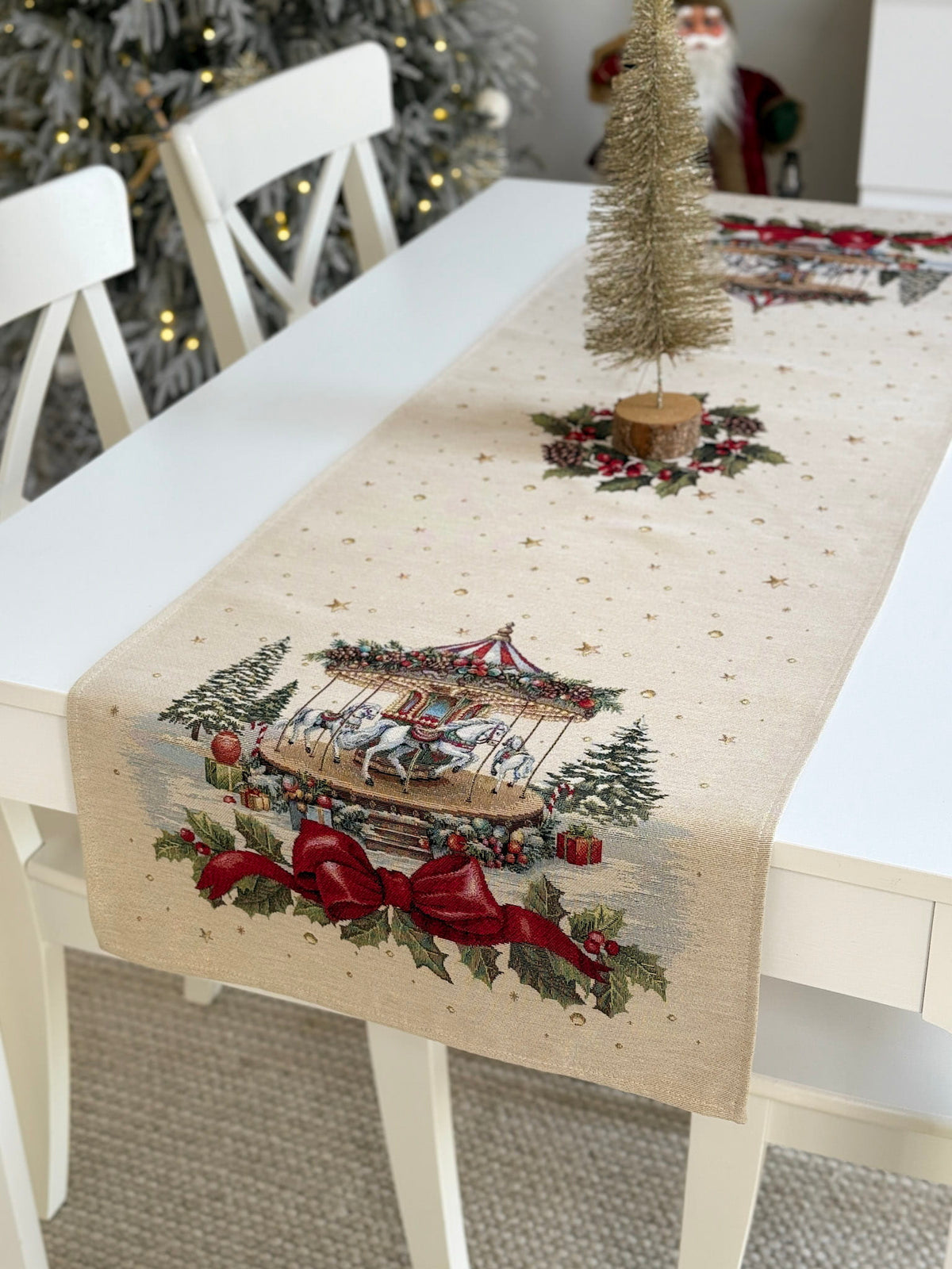 Christmas Table Runner «Christmas Wonderland» with golden thread - High quality tapestry