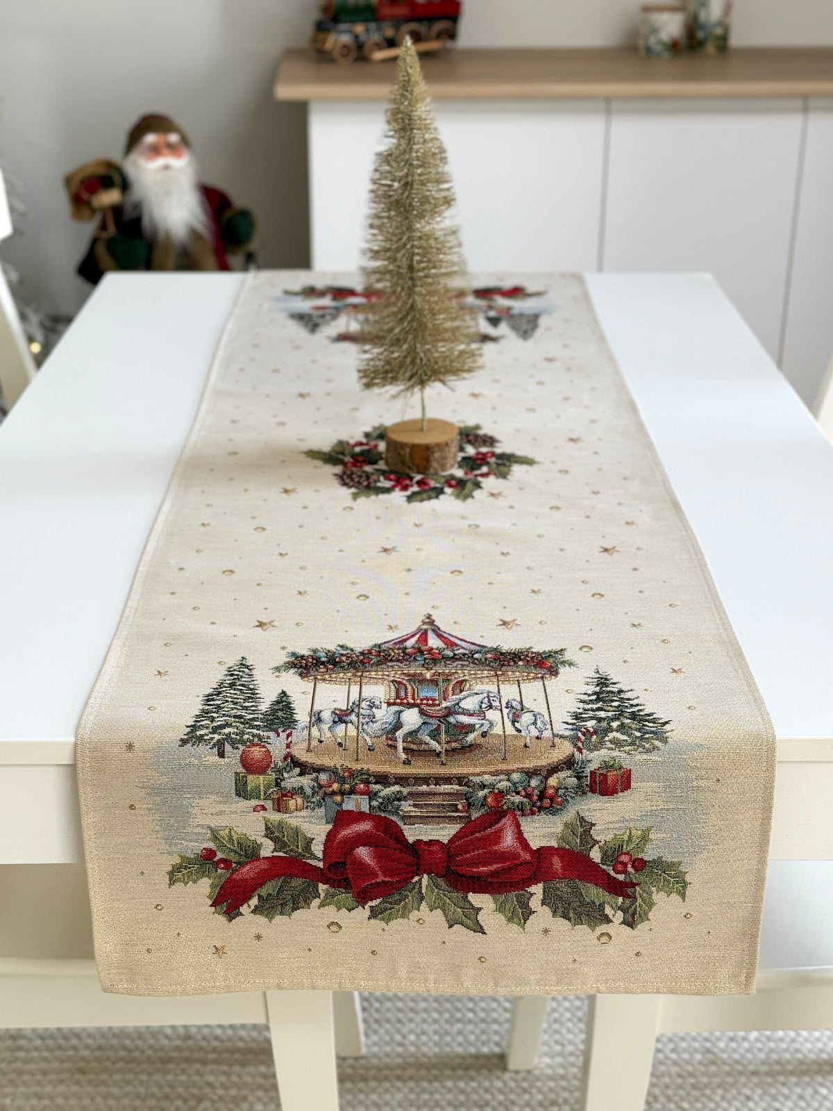 Christmas Table Runner «Christmas Wonderland» with golden thread - High quality tapestry
