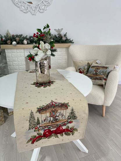 Christmas Table Runner «Christmas Wonderland» with golden thread - High quality tapestry