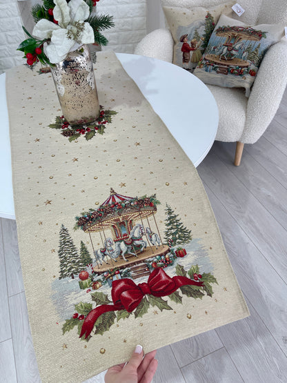 Christmas Table Runner «Christmas Wonderland» with golden thread - High quality tapestry