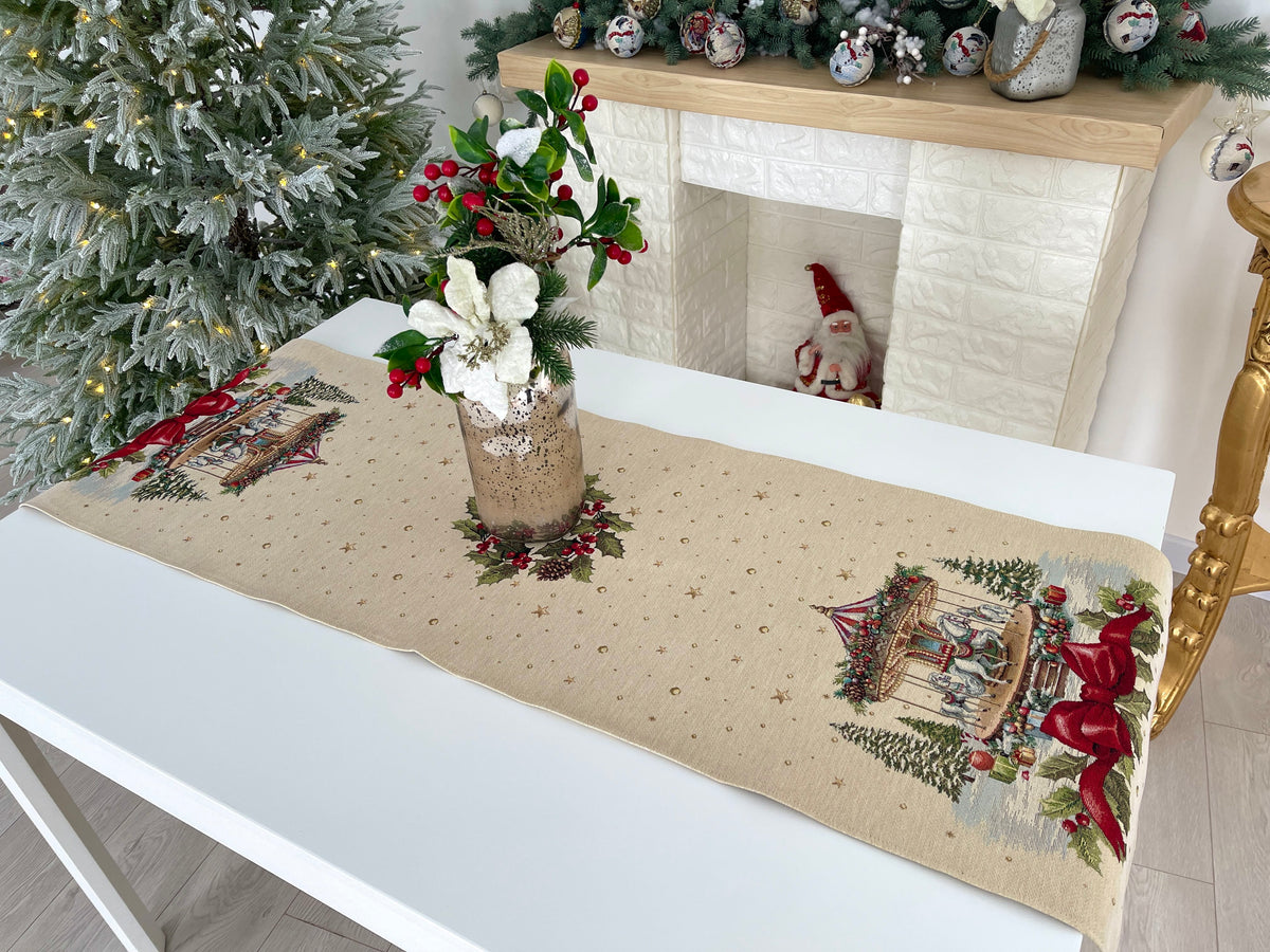 Christmas Table Runner «Christmas Wonderland» with golden thread - High quality tapestry