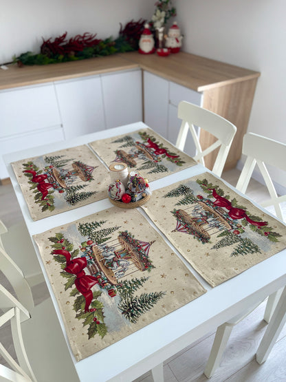 Christmas Placemat set «Christmas Wonderland» with golden thread - High quality tapestry
