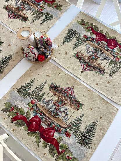 Christmas Placemat set «Christmas Wonderland» with golden thread - High quality tapestry
