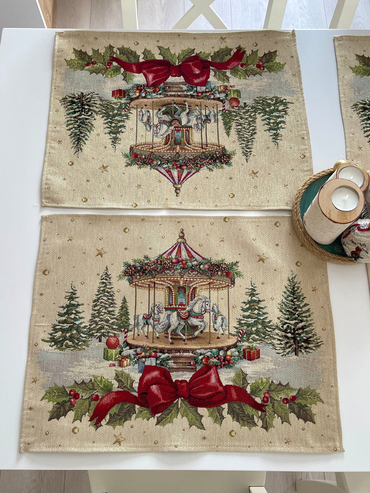 Christmas Placemat set «Christmas Wonderland» with golden thread - High quality tapestry