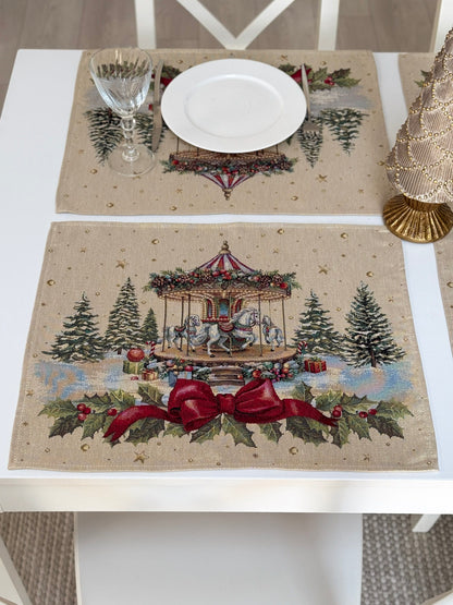 Christmas Placemat set «Christmas Wonderland» with golden thread - High quality tapestry