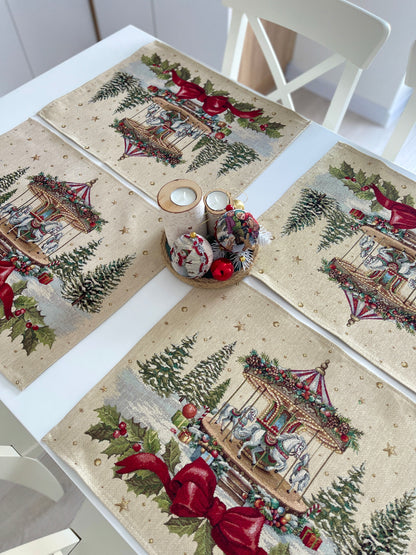 Christmas Placemat set «Christmas Wonderland» with golden thread - High quality tapestry