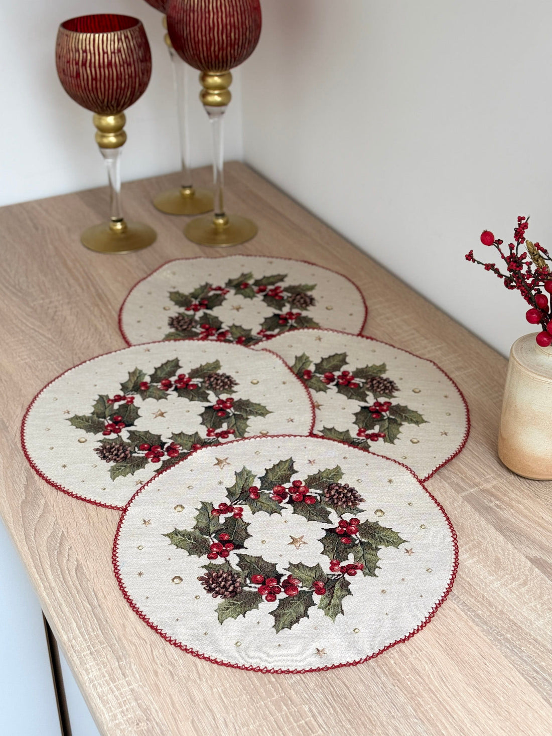 Christmas Placemat set «Christmas Wonderland» with golden thread - High quality tapestry