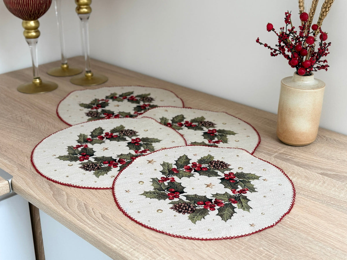 Christmas Placemat set «Christmas Wonderland» with golden thread - High quality tapestry