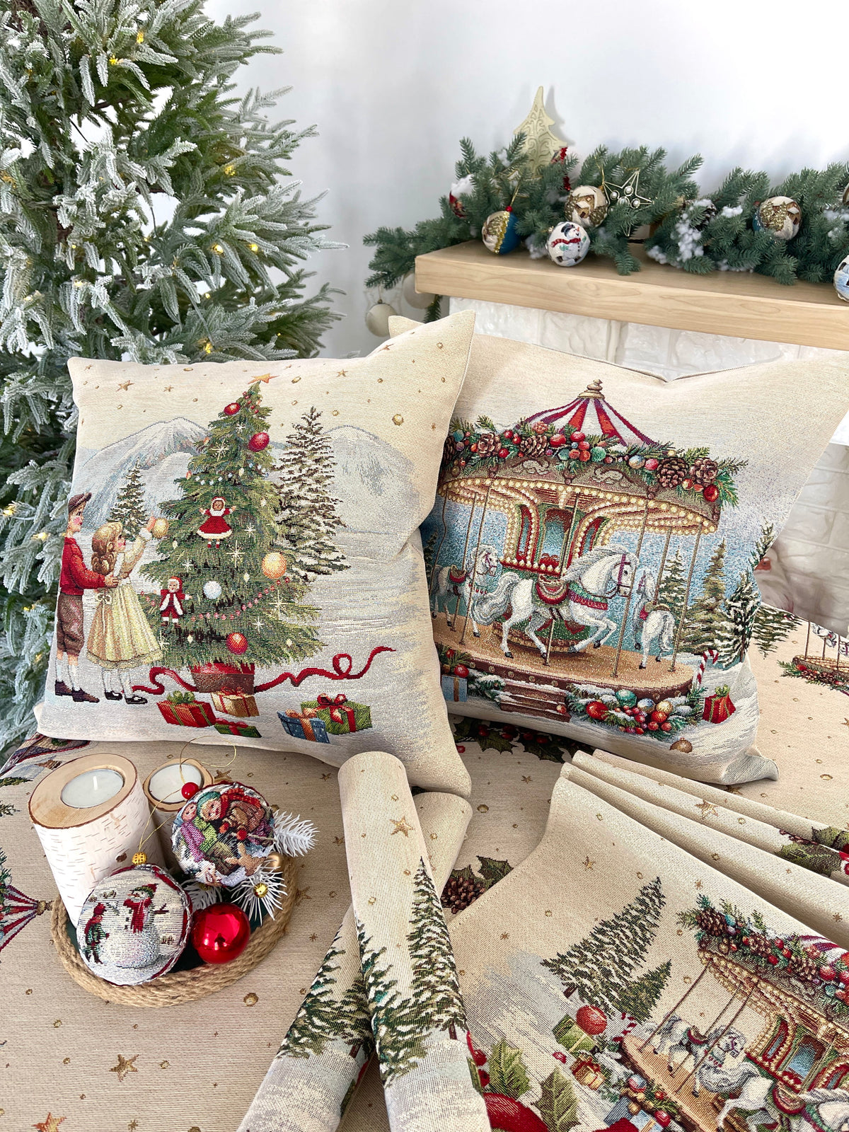 Christmas Pillow cover «Christmas Wonderland»-2 with golden thread - High quality tapestry