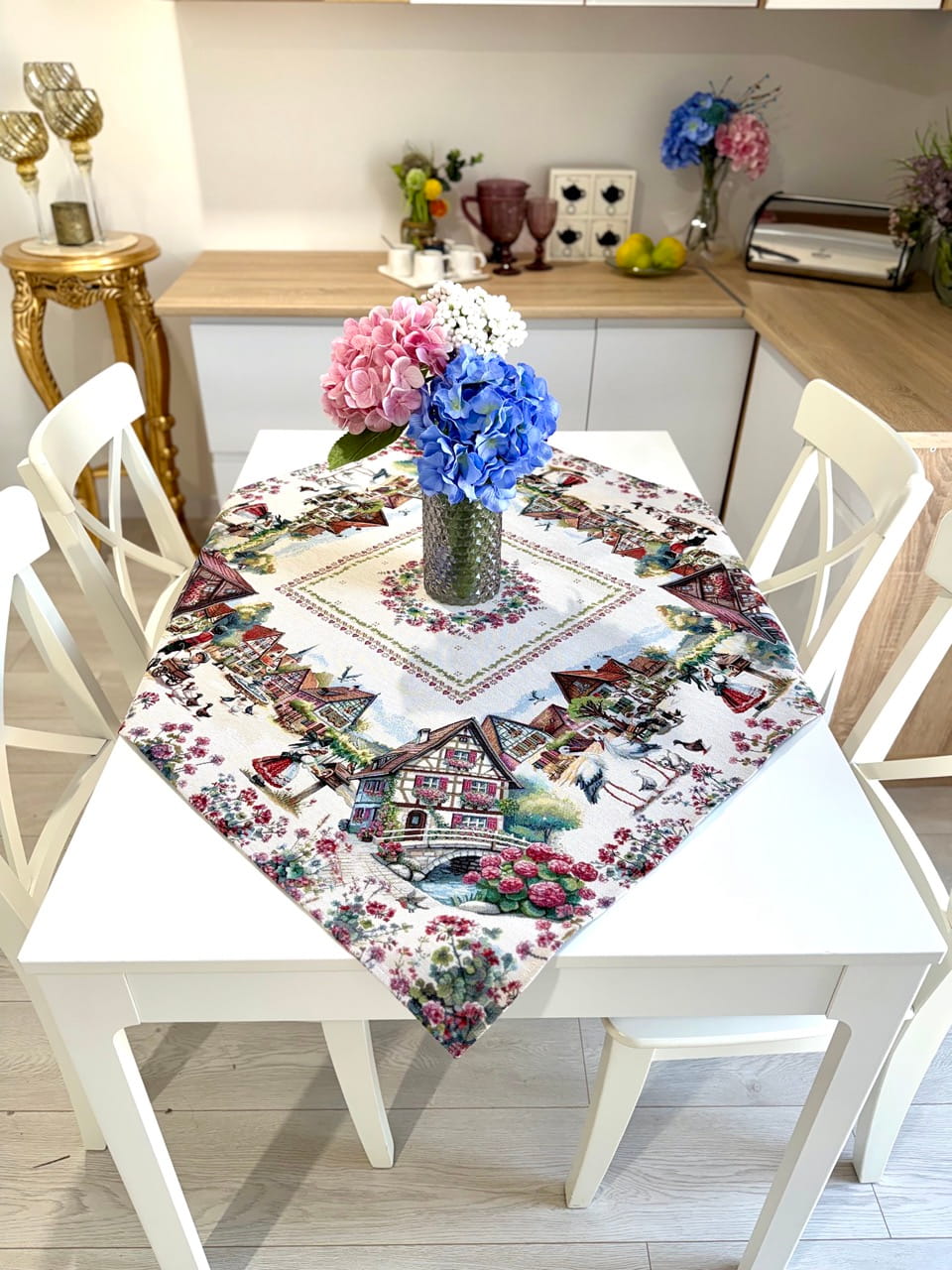 Square tablecloth «Spring Village» - Premium Tapestry - Textile4Family