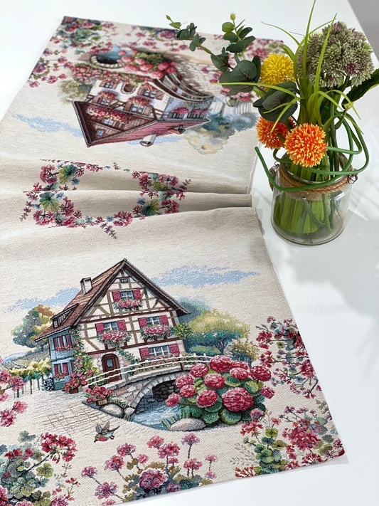 Table Runner «Spring Village» - Premium Tapestry - Textile4Family
