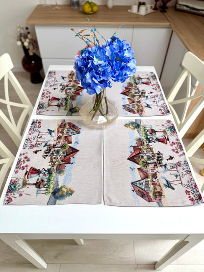 Placemat set «Spring Village» - Premium Tapestry - Textile4Family