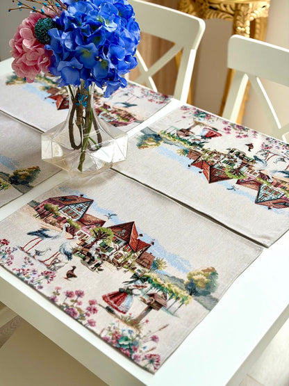 Placemat set «Spring Village» - Premium Tapestry - Textile4Family