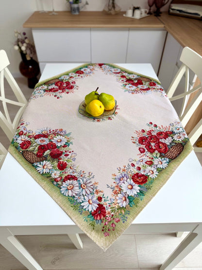 Square tablecloth «Poppy and Daisy» - Premium Tapestry - Textile4Family