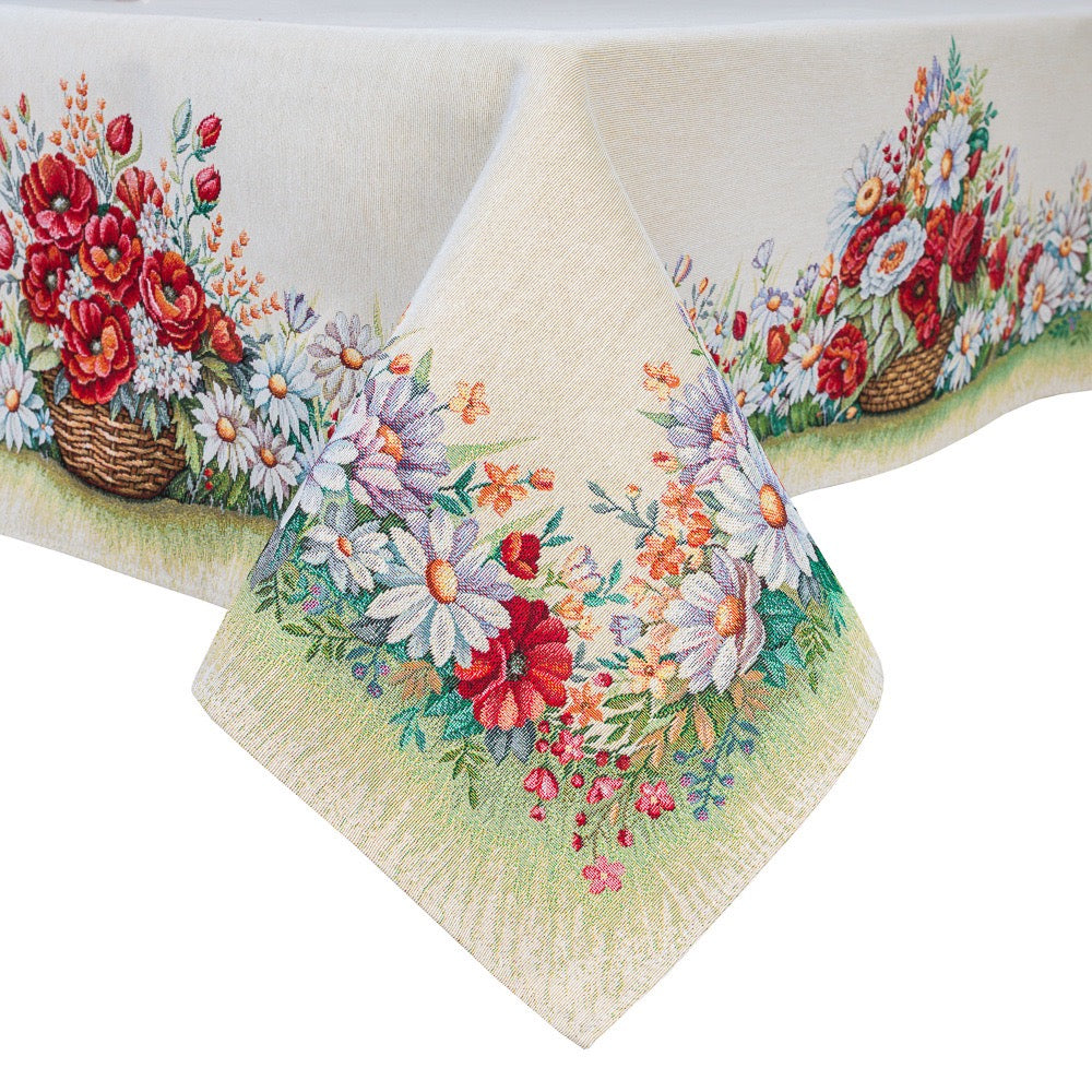 Rectangular tablecloth «Poppy and Daisy» - Premium Tapestry - Textile4Family